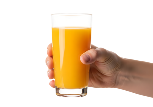Hand holding a tall glass of orange juice image - Powered by Adobe