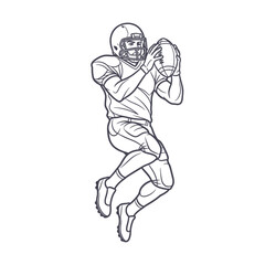 Line art illustration of an American football player jumping in the air to catch a pass.