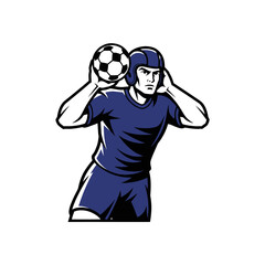 Illustration of a handball player wearing a helmet and holding a ball.