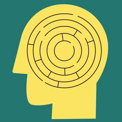 Stylized Human Head with Circular Labyrinth Brain