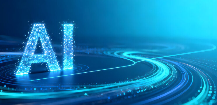 Futuristic AI Concept with Glowing Letters and Digital Wave Patterns - Powered by Adobe