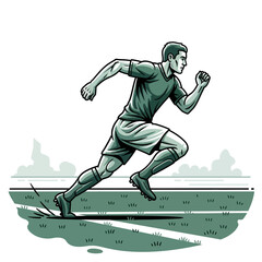 Illustration of a male athlete running on a grassy field, showcasing speed and motion.