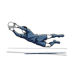 Illustration of a soccer goalkeeper diving to catch the ball during a game, action shot.