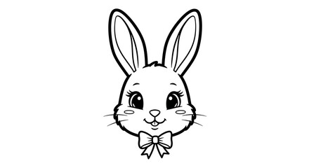 Fototapeta premium Illustration of a cute bunny face with long ears and a bow tie on a white background image design