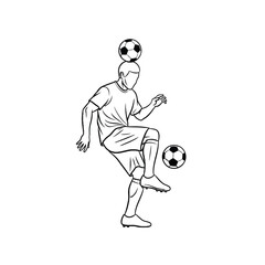 Illustration of a soccer player juggling balls with his head and feet.
