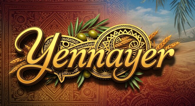 Yennayer Festival Algeria Celebration New Year Olive Branch Wheat Traditional Berber Culture Event Banner