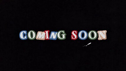 Vibrant and anticipation-filled 'Coming Soon' message featuring colorful, playful letters on a deep black background, signaling an exciting future announcement or launch 4K Motion Animations