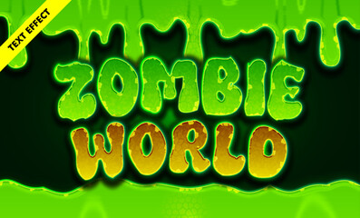 Zombie world editable text effect - Bold 3d dripping slime font, horror game title design