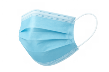 Blue medical face mask providing respiratory personal protection against viral infections and disease, transparent background