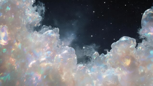 Close-up of iridescent soap bubbles and foam against a dark background.