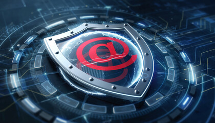 Cybersecurity Sentinel: An abstract depiction of an internet symbol securely protected by a shield, symbolizing the importance of data protection and online safety.