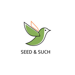 Modern Green Bird Vector Logo with Organic Leaf Wings and Seed