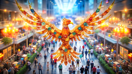 Phoenix Bird Rising City Skyline Urban Landscape Rebirth Hope Transformation Power Vision Art Culture Tradition Spirituality Symbolism Creativity Graphic Design