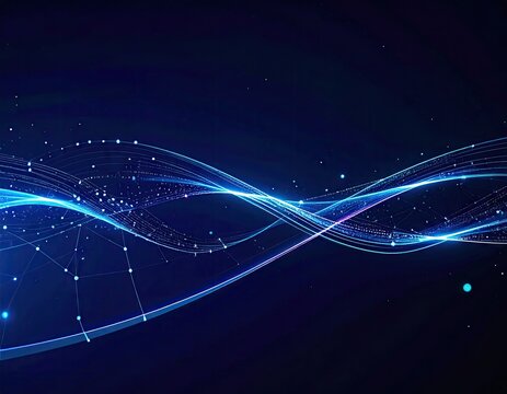 Glowing blue lines weave through a dark, starry expanse