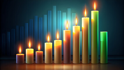 Candle Stick Chart Growing Economy Visual Representation Graphic Element Upward Trend Investment Progress Indicator Burning Flames Wax Isolated