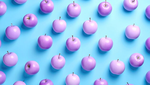 Purple apples in a grid pattern on a light blue backdrop