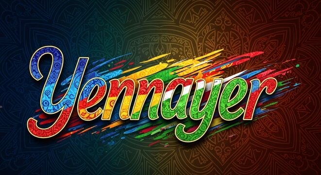 Yennayer Celebration Indian New Year Vibrant Mandala Design Colorful Event Wishes Greetings Image