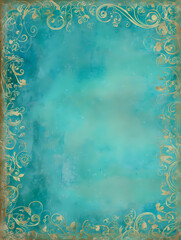 A blue and gold framed piece of paper with a gold border