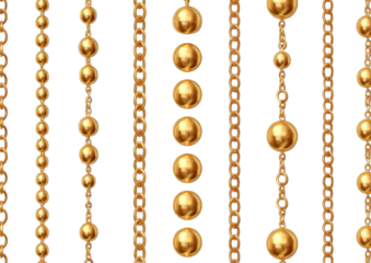 Gold chains with large beads, vertical arrangement, on black background