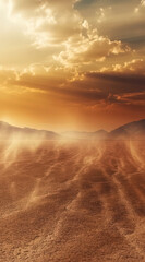 Blurred image Sandy desert storm Air filled with dust