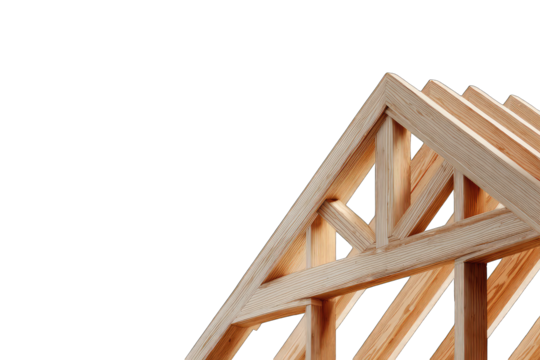 Close-up of wooden roof framing