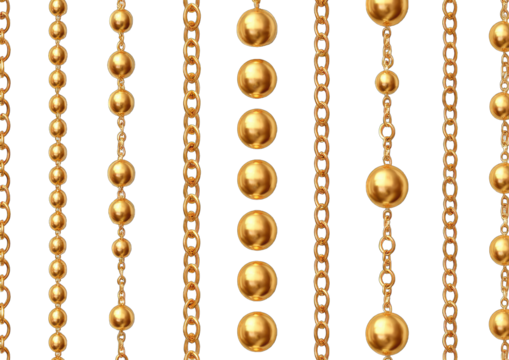 Gold chains with large beads, vertical arrangement, on black background
