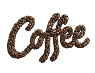 Coffee beans arranged in a stylized word "Coffee
