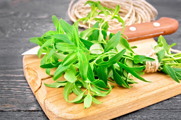 Hyssop fresh with twine on board