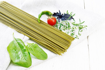 Spaghetti spinach on light board