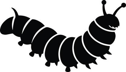 Black silhouette of a crawling caterpillar on a white background isolated.