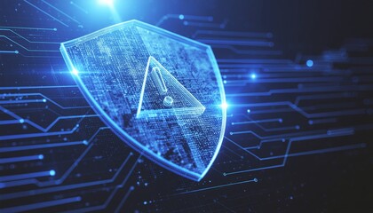 Cyber Shield: A luminous digital shield, intricately designed with the abstract circuit board to symbolize the security.