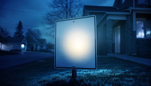 Blank Yard Sign Mockup Illuminated at Dusk for Events