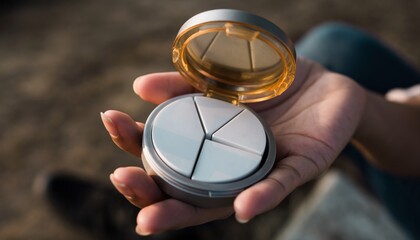 Blank Round Pill Case Mockup Held Open in Hand