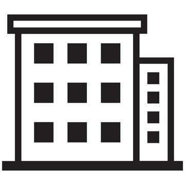 Exterior building with square windows and small extension next to it