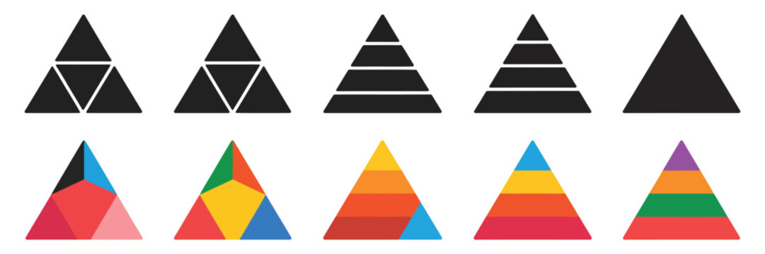 Triangular Pyramid Vector – Color Pyramid Chart, Development Levels Infographic, Multi-Step Diagram Illustration, Business Growth and Education Progress, Hierarchical Pyramid Vector, Progress 