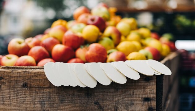 Blank Oval Sticker Sheet Mockup on Rustic Farmer's Market Crate