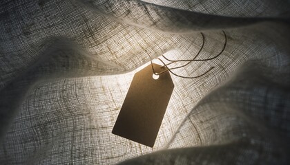 Abstract Blank Hangtag Mockup as Silhouette Under Sheer Linen