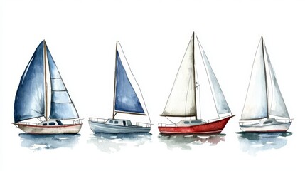 Fototapeta premium A stunning set of watercolor artworks centered on sailboats.