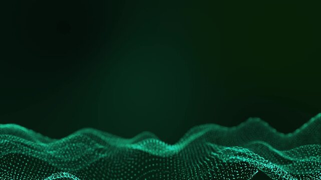 Green particle wave animation showing volatile technology data

