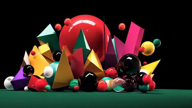 Vibrant 3D Composition: Modern Abstract Design with Colorful Geometric Shapes on Black Background