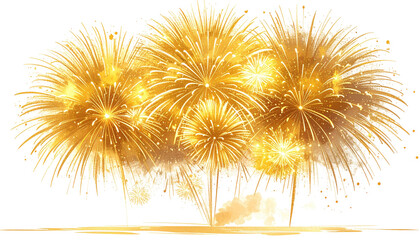 Fototapeta premium A vibrant display of golden fireworks bursts against a black backdrop, illuminating the night sky with radiant spectacle