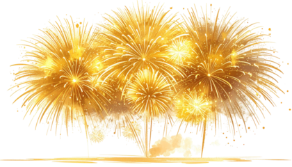 A vibrant display of golden fireworks bursts against a black backdrop, illuminating the night sky with radiant spectacle