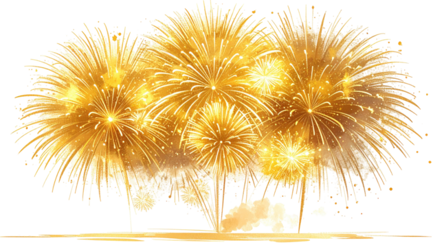 A vibrant display of golden fireworks bursts against a black backdrop, illuminating the night sky with radiant spectacle - Powered by Adobe