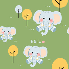 Cute elephant doodle seamless pattern 