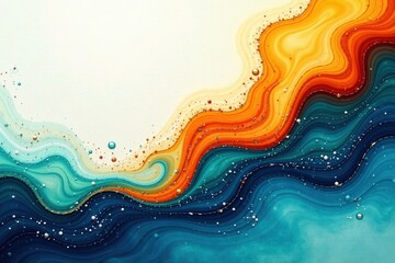 Abstract Fluid Art  Vibrant Hues of Ocean and Sunset Swirling Together in a Dynamic Composition