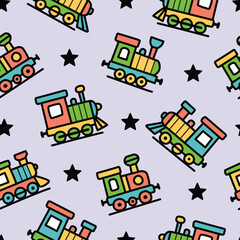 Cute train doodle seamless pattern 