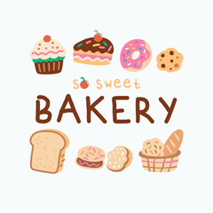 Sweet bakery doodle vector set 