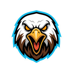 Fierce eagle head roars aggressively with open beak, displaying power and intensity in a bold, colorful mascot style image.