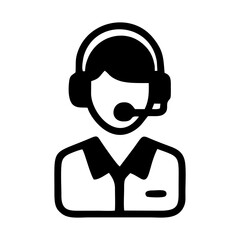 Customer service representative wearing headset provides assistance in call center with friendly and helpful demeanor.
