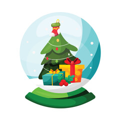 Christmas snowball globe with tree and gift box